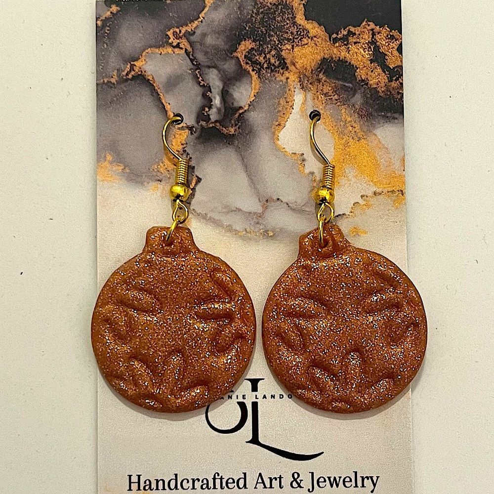 NEW Floral Holiday Ornament Rose Gold Shimmer Polymer Clay Dangle Earrings